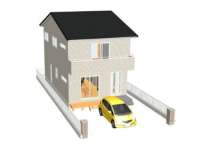 狭小間口の家1-内観合成外観