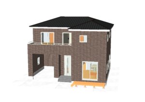 ガレージのある家1-内観合成外観