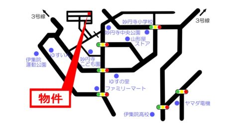 map妙円寺平屋建てモデルハウス