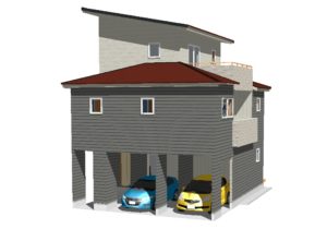 ガレージ付き3階建ての家-内観合成外観